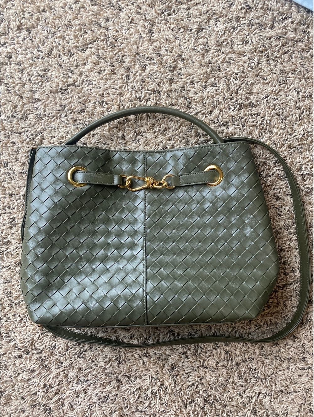 Olive Green Woven Vegan Leather Purse Crossbody